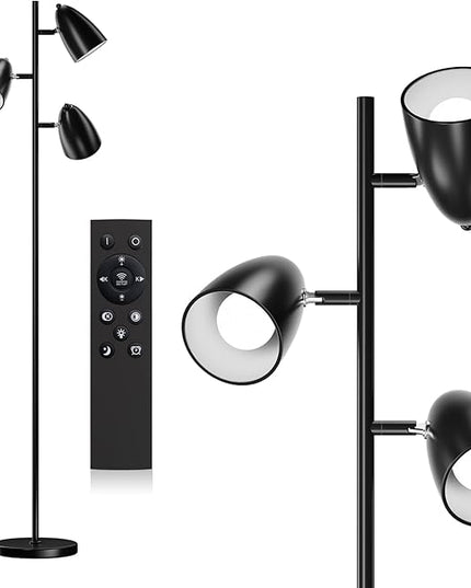 addlon Tree Floor Lamp with remote, 3 Adjustable Rotating Light and Matching LED Bulbs, Standing Tall Pole Lamps for Living Room, Bedroom, Home, Office - Black - LeafyLoom