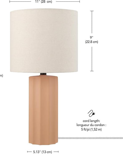 Globe Electric 61000062 20" Ribbed Ceramic Table Lamp, Matte Terracotta Finish, White Linen Shade, On/Off Rotary Switch on Socket, for Living Room, Bedroom, Office, Home Décor - LeafyLoom