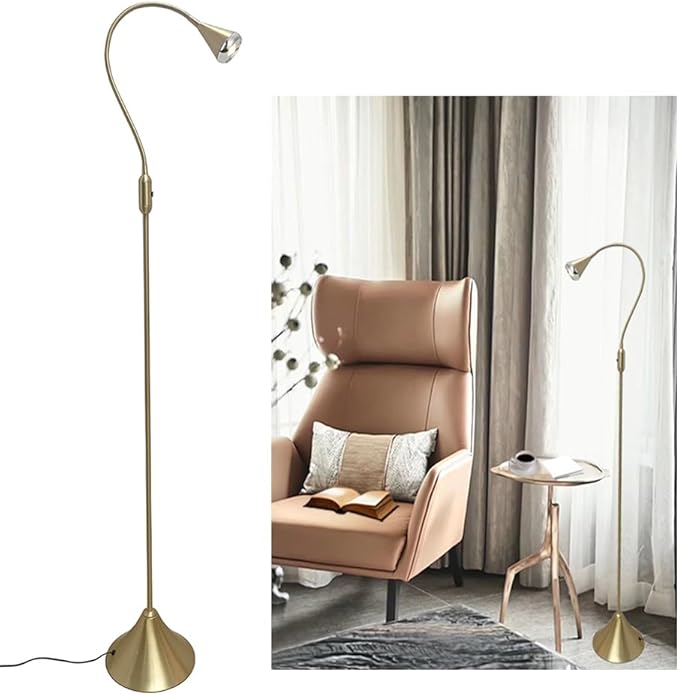 LED Floor Lamp,Floor Lamp for Living Room,Bedroom,Office,Reading Lamp,Floor Light,Flexible Gooseneck,Metal,Gold,LED 5W,3000K,Energy Efficient Super Bright for Home and Hotel. - LeafyLoom