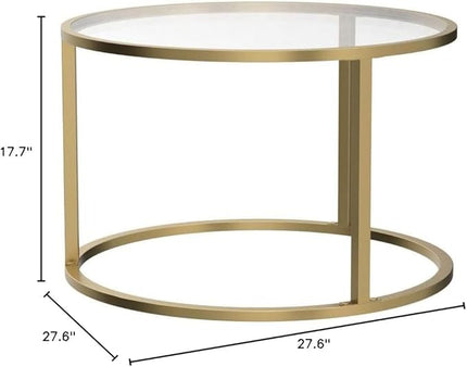 SAYGOER Small Glass Coffee Table Round Gold Coffee Table for Small Space Modern Simple Center Table with Gold Frame for Living Room Home Office, Easy Assembly - LeafyLoom