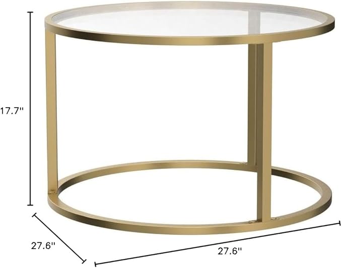 SAYGOER Small Glass Coffee Table Round Gold Coffee Table for Small Space Modern Simple Center Table with Gold Frame for Living Room Home Office, Easy Assembly - LeafyLoom