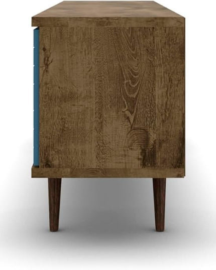 Manhattan Comfort Liberty Mid Century Modern TV Stand for Televisions up to 60 Inches, Bedroom and Living Room Entertainment Center with Storage, Shelves, and Cabinet, 63" Wide, Rustic Brown/Aqua - LeafyLoom