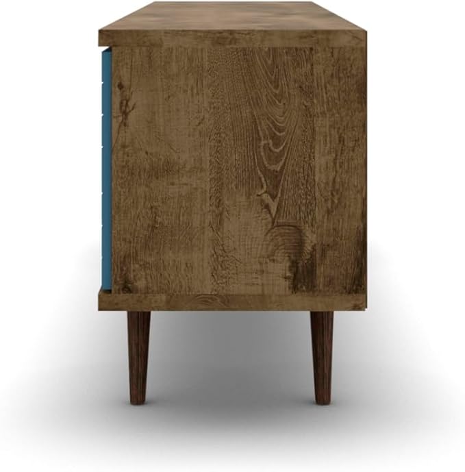 Manhattan Comfort Liberty Mid Century Modern TV Stand for Televisions up to 60 Inches, Bedroom and Living Room Entertainment Center with Storage, Shelves, and Cabinet, 63" Wide, Rustic Brown/Aqua - LeafyLoom