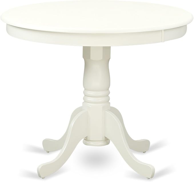 East West Furniture ANIP5-LWH-C 5 Piece Kitchen Set Includes a Round Dining Room Table with Pedestal and 4 Linen Fabric Upholstered Chairs, 36x36 Inch - LeafyLoom