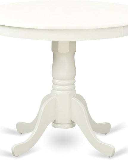 East West Furniture ANBA3-LWH-01 3 Piece Dinette Set for Small Spaces Contains a Round Kitchen Table with Pedestal and 2 Cream Linen Fabric Parson Dining Chairs, 36x36 Inch - LeafyLoom