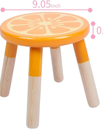 9 Inch Kids Solid Hard Wood Fruit Chair, Crafted Hand-Painted Wood with Assembled Four-Legged Sitting Stool, Bedroom, Playroom, Orange Furniture Stool for Toddler, Children, Boys, Girls(Orange) - LeafyLoom