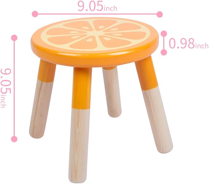 9 Inch Kids Solid Hard Wood Fruit Chair, Crafted Hand-Painted Wood with Assembled Four-Legged Sitting Stool, Bedroom, Playroom, Orange Furniture Stool for Toddler, Children, Boys, Girls(Orange) - LeafyLoom