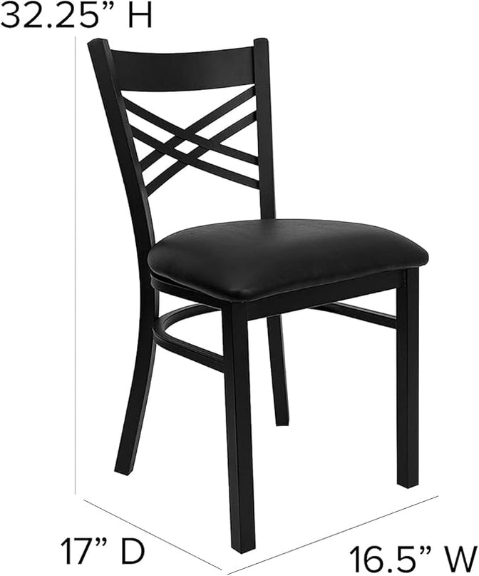 Flash Furniture Hercules Series "X" Back Metal Restaurant Chairs, Modern Upholstered Armless Dining Chairs for Restaurants/Kitchens, Set of 2, Black - LeafyLoom