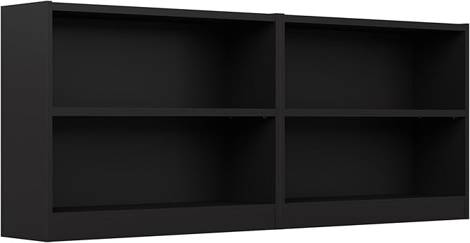 Bush Furniture Universal Small 2 Shelf Bookcase in Black - Set of 2, Matching Storage and Display Bookshelves for Home Office or Living Room Organization - LeafyLoom