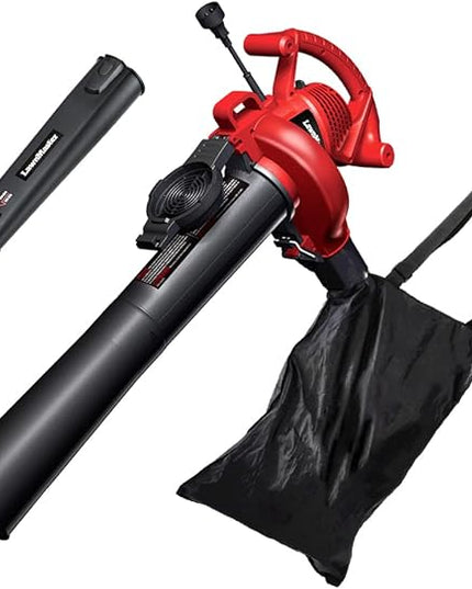 LawnMaster Red Edition BV1210 1201 Electric Blower Vacuum Mulcher 12 Amp 2-Speed Adjustment with Metal Impeller 240 MPH 380 CFM 14:1 Mulch Ratio - LeafyLoom