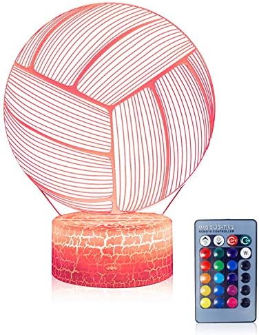 Volleyball 3D Illusion Night Light,16 Colors Changing Touch Switch & Remote Control,Acrylic Flat & ABS White Crack Base &USB Cable Table Lamp - LeafyLoom