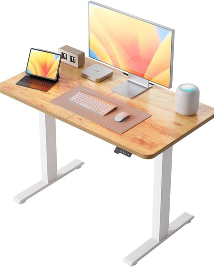 BANTI Small Electric Standing Desk, Stand up Height Adjustable Home Office Table, Sit Stand Desk with Splice Board, 44"x24", Light Rustic Brown Top - LeafyLoom