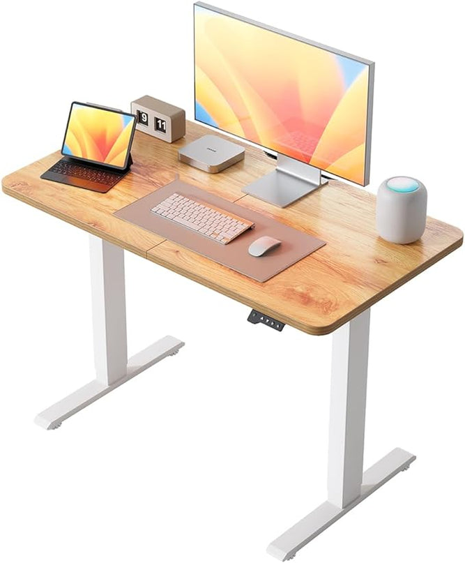 BANTI Small Electric Standing Desk, Stand up Height Adjustable Home Office Table, Sit Stand Desk with Splice Board, 44"x24", Light Rustic Brown Top - LeafyLoom
