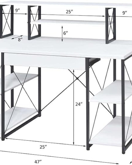 Acme Amiel Wooden 1-Drawer Writing Desk with Small Hutch in White and Black - LeafyLoom