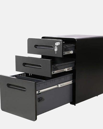 ApexDesk 3-Drawer Vertical Metal Mobile File Cabinet with Locking Keys - Charcoal Panel/Black Body - LeafyLoom