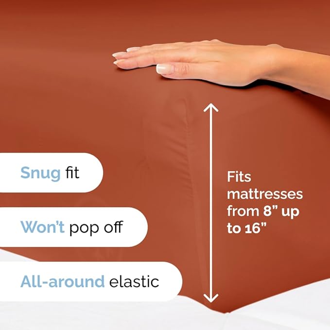 Cal King Size 4 Piece Sheet Set - Comfy Breathable & Cooling Sheets - Hotel Luxury Bed Sheets for Women & Men - Deep Pockets, Easy-Fit, Soft & Wrinkle Free Sheets - Terracotta Oeko-Tex Bed Sheet Set - LeafyLoom