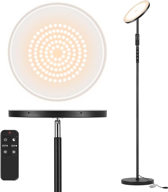 LED Floor Lamp, 2400LM Super Bright Standing Lamp 250W Equivalent with 2700K-6500K Stepless Dimming, Modern Torchiere Sky Lamp with Remote & Touch Control, 69" Tall Lamp for Living Room Bedroom Office - LeafyLoom