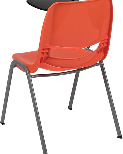 Flash Furniture HERCULES Orange Ergonomic Shell Chair with Right Handed Flip-Up Tablet Arm - LeafyLoom