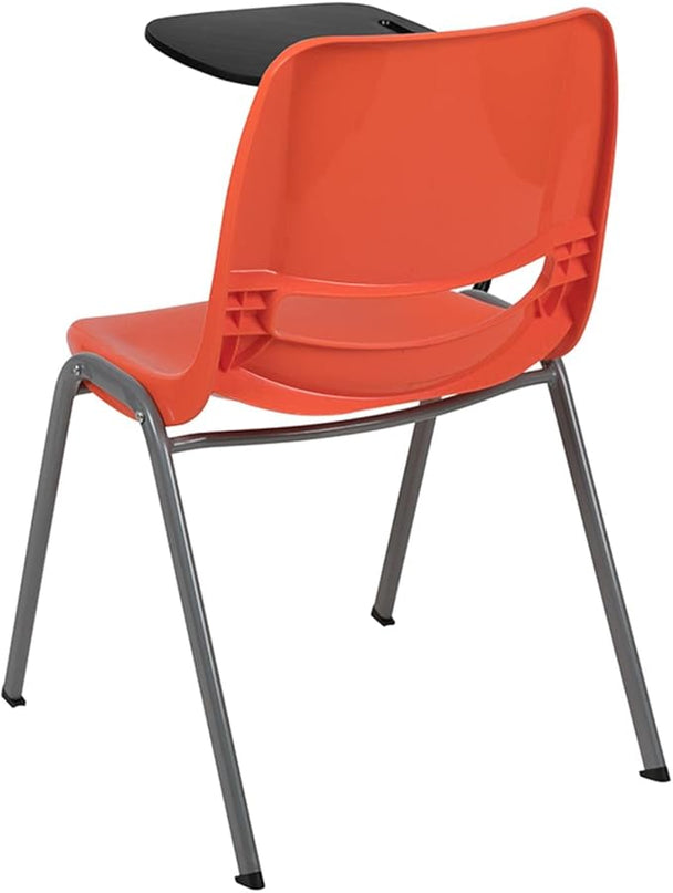Flash Furniture HERCULES Orange Ergonomic Shell Chair with Right Handed Flip-Up Tablet Arm - LeafyLoom