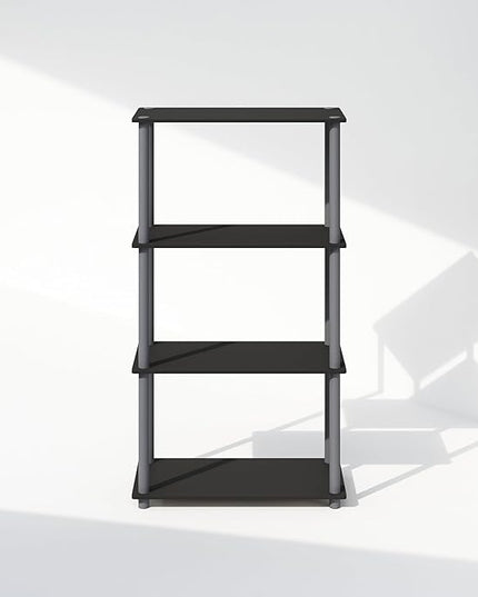 Furinno Turn-N-Tube 4-Tier Multipurpose Shelf Display Rack, Shelving Unit, Bookcase, Black/Grey - LeafyLoom