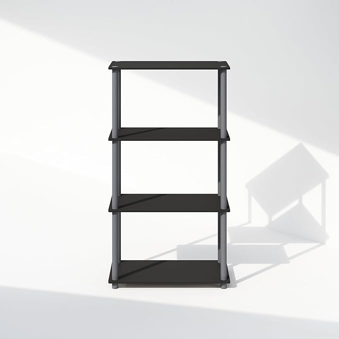 Furinno Turn-N-Tube 4-Tier Multipurpose Shelf Display Rack, Shelving Unit, Bookcase, Black/Grey - LeafyLoom