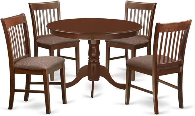 East West Furniture HLNO5-MAH-C 5 Piece Kitchen Table & Chairs Set Includes a Round Dining Room Table with Pedestal and 4 Linen Fabric Upholstered Dining Chairs, 42x42 Inch, Mahogany - LeafyLoom