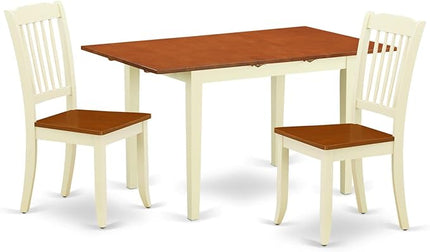 East West Furniture NODA3-BMK-W 3 Piece Kitchen Table & Chairs Set Contains a Rectangle Dining Room Table with Butterfly Leaf and 2 Solid Wood Seat Chairs, 32x54 Inch, Buttermilk & Cherry - LeafyLoom