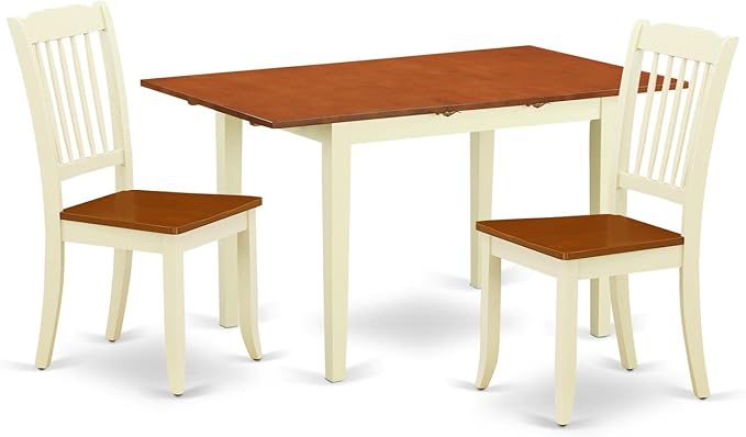 East West Furniture NODA3-BMK-W 3 Piece Kitchen Table & Chairs Set Contains a Rectangle Dining Room Table with Butterfly Leaf and 2 Solid Wood Seat Chairs, 32x54 Inch, Buttermilk & Cherry - LeafyLoom