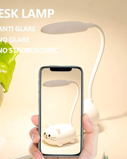 Kids Lamp, LED Desk Lamp for Kids, Cute Cat Lamp Kawaii Desk Accessories, Flexible Gooseneck Eye-Care Cartoons Small Desk Lamp Girls Gifts (White) - LeafyLoom