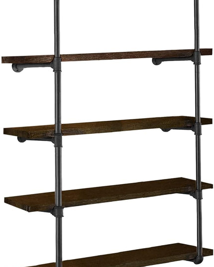 HITOMEN Industrial Iron Pipe Shelves, 2 Set 5-Tier, 56" Tall, 12" Depth, DIY Open Bookshelf Bookcase, Wall Mounted Vintage Retro Shelving, Rustic Farmhouse Pantry Kitchen Storage, Black Shelf Brackets - LeafyLoom