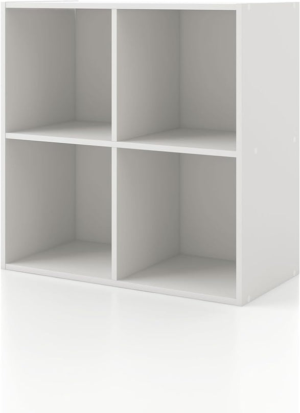 Apexa 4 Cube Storage Organizer Shelves, Stackable Wood Bookcase Fits Cubby Bins for Organization, Dorm Teen Room Decor & Home Office, White - LeafyLoom