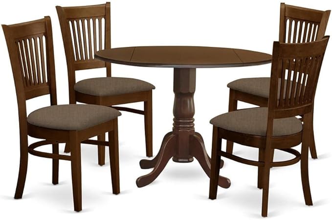 East West Furniture Dublin 5 Piece Set includes a Round Dining Room Table with Dropleaf and 4 Linen Fabric Upholstered Chairs, 42x42 Inch, DLVA5-ESP-C - LeafyLoom