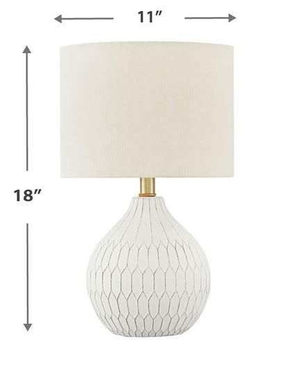 Signature Design by Ashley Wardmont 18" Modern Dimensional Design Ceramic Table Lamp, White - LeafyLoom