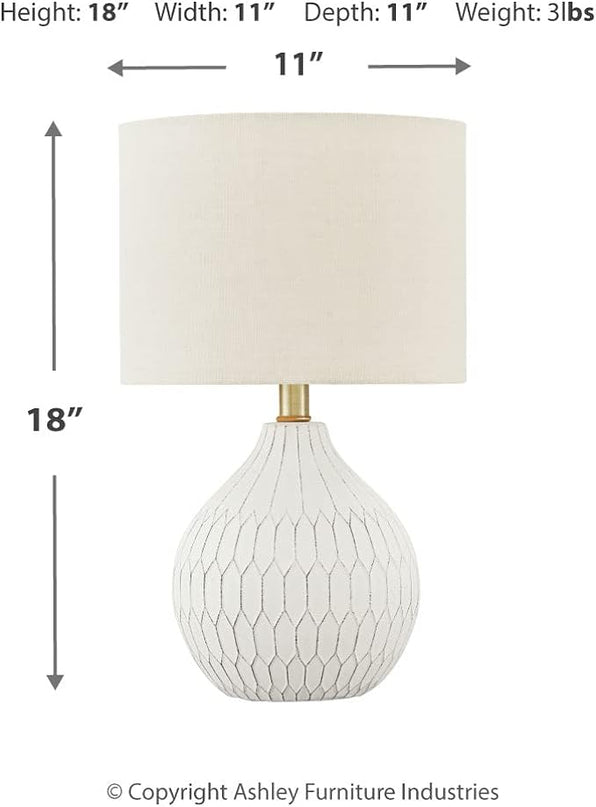 Signature Design by Ashley Wardmont 18" Modern Dimensional Design Ceramic Table Lamp, White - LeafyLoom
