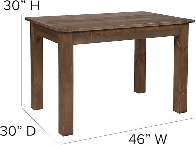 Flash Furniture HERCULES 46" x 30" Rectangular Antique Rustic Solid Pine Farm Dining Table - LeafyLoom