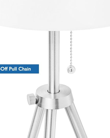 O’Bright Tripod Floor Lamp, Adjustable in Height, 100% Metal Body with Linen Drum Shade, E26 Socket, Bedside Lamp, Standing Light for Living Room, Bedroom, Office, Brushed Nickel - LeafyLoom