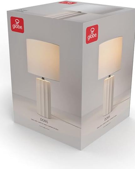 Globe Electric 65922 20" Table Lamp, Ribbed Concrete Finish, White Linen Shade - LeafyLoom