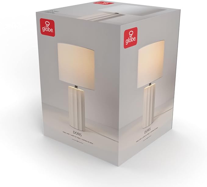 Globe Electric 65922 20" Table Lamp, Ribbed Concrete Finish, White Linen Shade - LeafyLoom