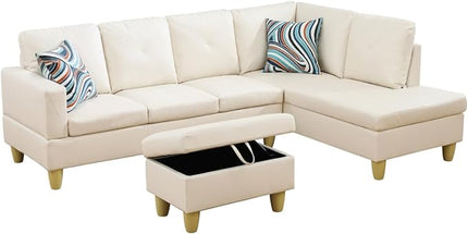 Faux Leather L Shape Sofa, Modern Sofa&Couch for Living Room,5-Seat Comfy Sectional Sofá Corner Couch Set with Wide Chaise for Bedroom,Office, White - LeafyLoom