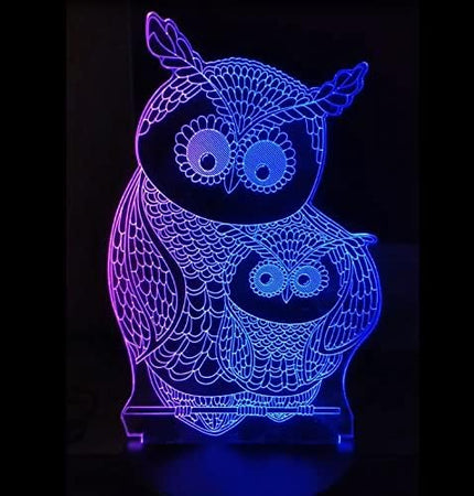 Owls 3D Night Lights Mother and Kids 7 Color Changing USB LED Table Arts Lamp for Great Kids Xmas Birthday Gifts Baby Store Office Kindergarten Decoration - LeafyLoom