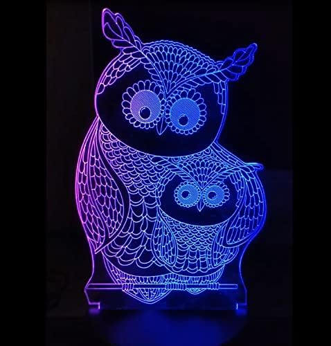 Owls 3D Night Lights Mother and Kids 7 Color Changing USB LED Table Arts Lamp for Great Kids Xmas Birthday Gifts Baby Store Office Kindergarten Decoration - LeafyLoom
