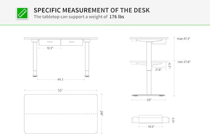 BANTI 55'' Adjustable Height Electric Standing Desk with Double Drawer, Stand Up Home Office Desk with Splice Tabletop, Rustic Brown - LeafyLoom