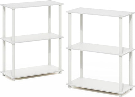 Furinno Turn-N-Tube 3-Tier Compact Multipurpose Shelf Display Rack, White/White, Set of 2 - LeafyLoom