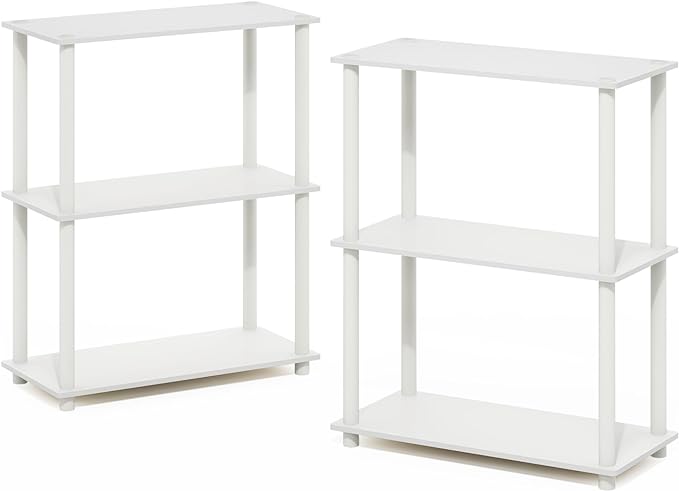 Furinno Turn-N-Tube 3-Tier Compact Multipurpose Shelf Display Rack, White/White, Set of 2 - LeafyLoom