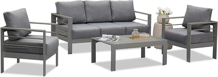 Wisteria Lane Aluminum Outdoor Patio Furniture Set, Modern Patio Conversation Sets, Outdoor Sectional Metal Sofa with 5 Inch Cushion and Coffee Table for Balcony, Garden, Dark Grey - LeafyLoom