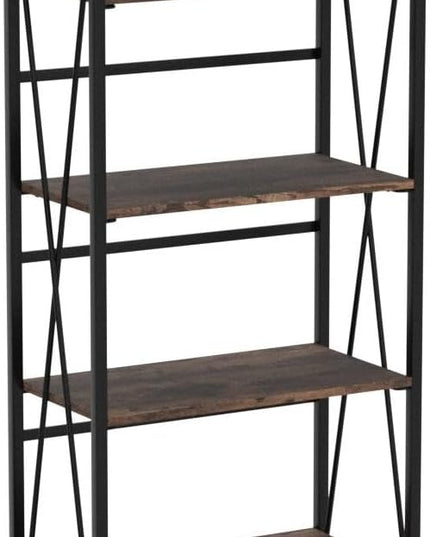 WOOD&LIFE 4 Tier Folding Bookshelf, Easily Assembled Bookcase Industrial Freestanding Multifunctional Decorative Storage Shelf, Rustic Vintage Wooden Metal Bookcase for Living Room Home Office - LeafyLoom