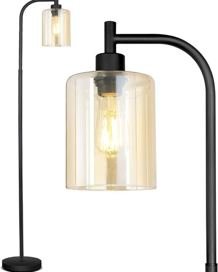 Industrial Floor Lamp, Standing Lamp with Gold Glass Lampshade, 6W LED Bulb Included, Modern Floor Lamp with Foot Switch, Bright LED Floor Lamp for Living Room and Bedroom, Office, Simple Style - LeafyLoom