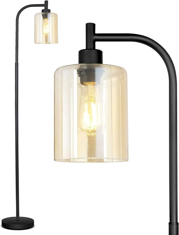 Industrial Floor Lamp, Standing Lamp with Gold Glass Lampshade, 6W LED Bulb Included, Modern Floor Lamp with Foot Switch, Bright LED Floor Lamp for Living Room and Bedroom, Office, Simple Style - LeafyLoom