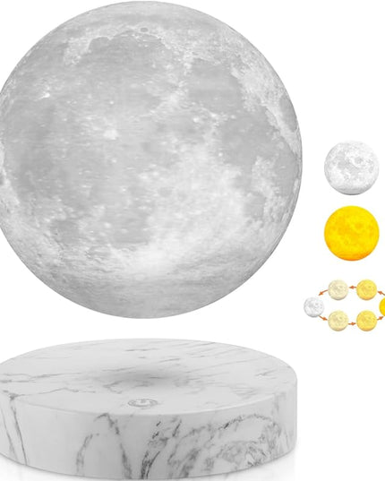 VGAzer Levitating Moon Lamp,Floating and Spinning in Air Freely with 3D Printing LED Moon Light Has 3 Colors for Unique Christmas Gifts,Room Decor (Marble Base 3 Colors) - LeafyLoom