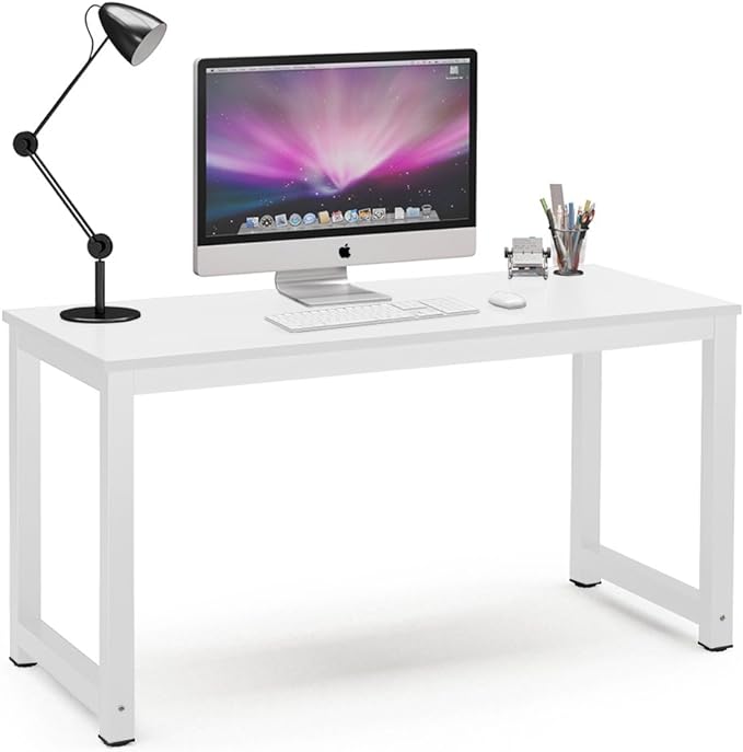 Tribesigns Computer Desk, 55 inch Large Office Desk Computer Table Study Writing Desk for Home Office, White + White Leg - LeafyLoom